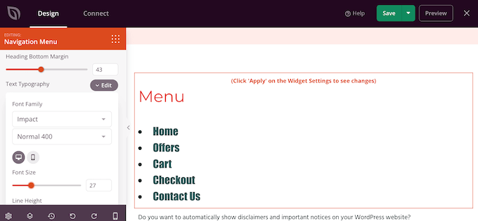 Tailoring a navigation menu utilizing SeedProd