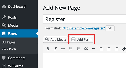 Добавление формы регистрации пользователя на страницу в WordPress
