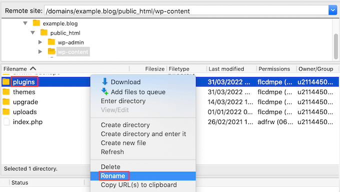 Renaming a folder in FTP