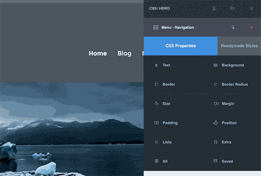 Editing navigation menu properties in CSS Hero
