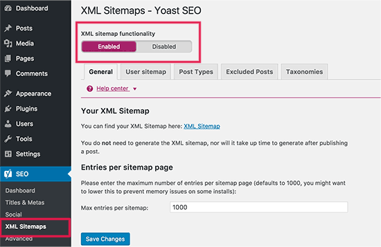在Yoast WordPress SEO插件中启用XML站点地图