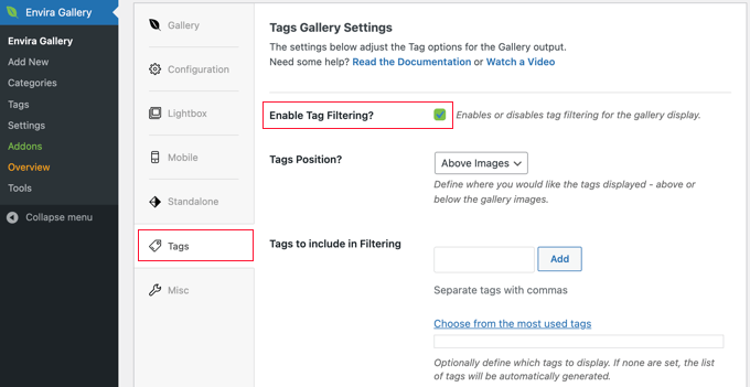 Enable Filtering for Your Gallery