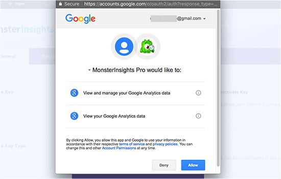 Dê permissão ao MonsterInsights para acessar seus dados do Google Analytics