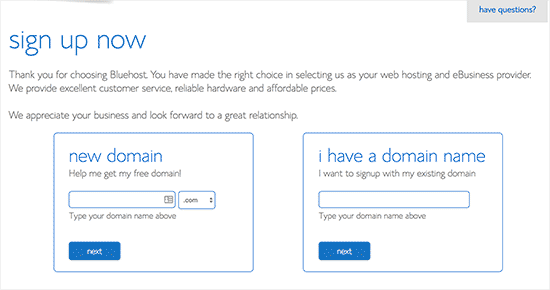 Select domain name