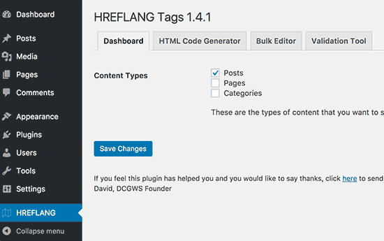 hreflang tag plugin settings