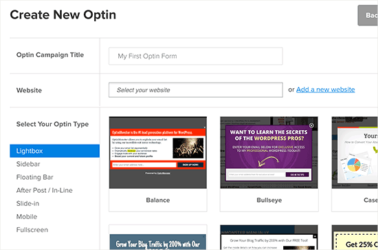 Creating your first optin