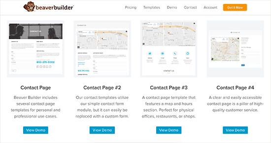 Contact page templates in Beaver Builder