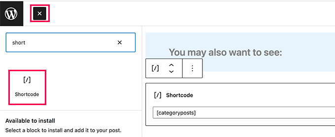 Adding shortcode to display posts from a category