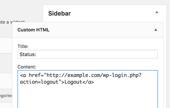 Widget HTML di logout