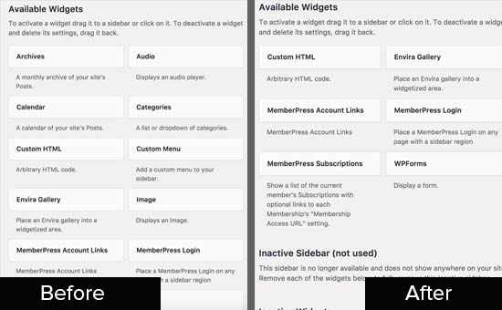 Cleaned up widgets screen in WordPress