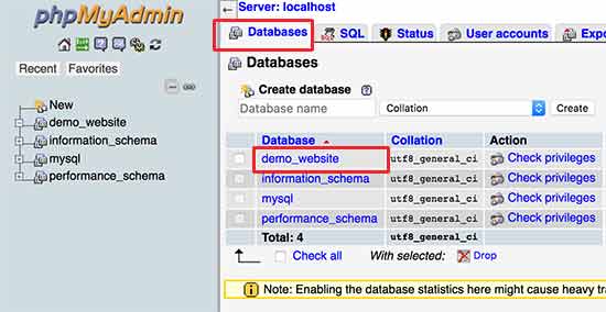 Select your WordPress database