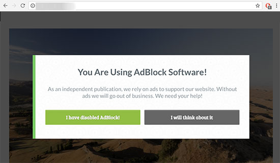 AdBlock detector popup