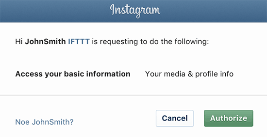 Authorize IFTTT to access Instagram