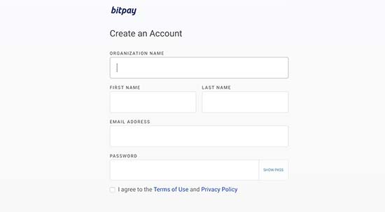 ایجاد حساب BitPay