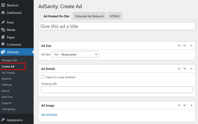 adsanity create ad