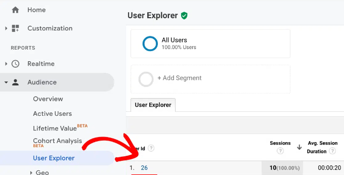 UA user explorer user ID report