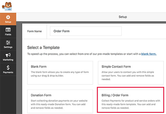 Creating a billing form