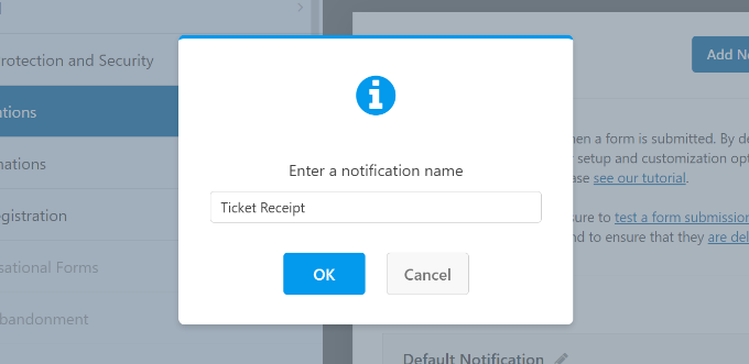 Enter a name for new form notification