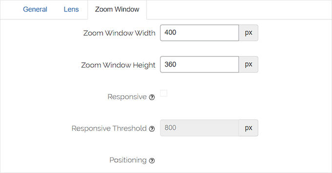Zoom window settings