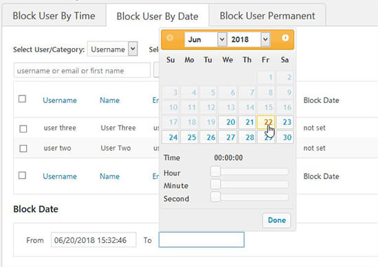 Block users by date