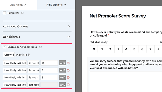 Using conditional logic to hide feedback field