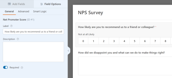Her bir NPS anket alanını özelleştirin