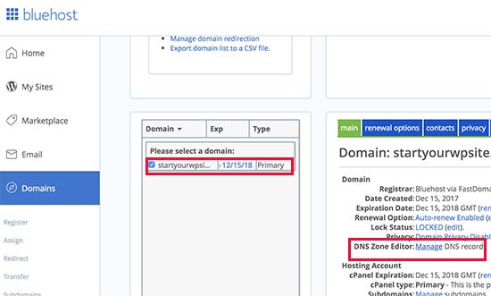 Domain name settings