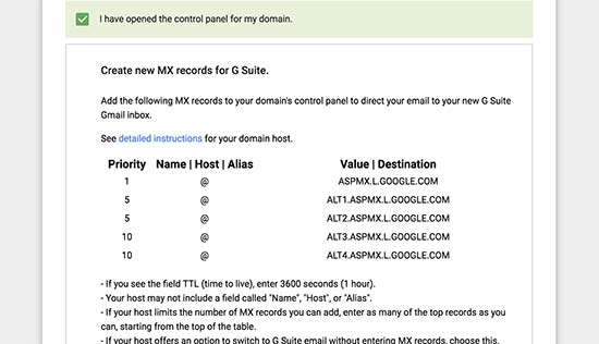 Bản ghi MX của G Suite