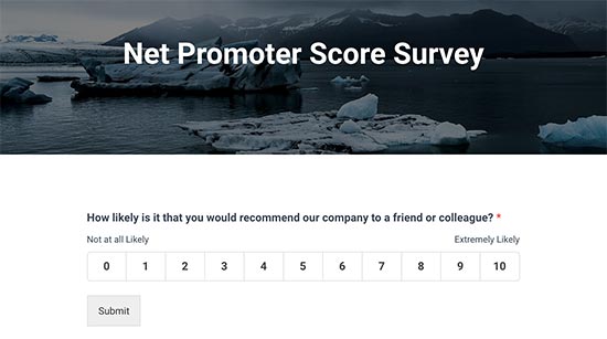 Предварительный просмотр опроса Net Promoter Score