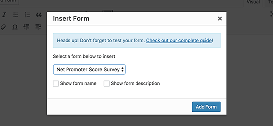 Select survey form