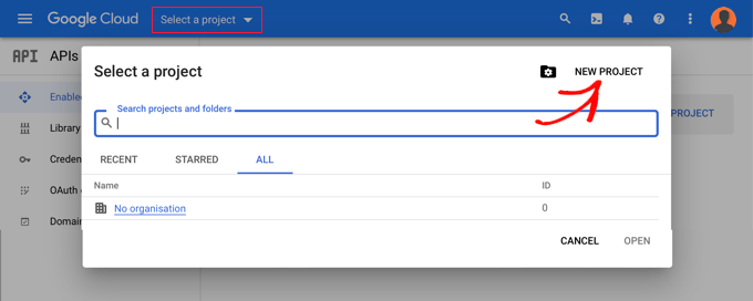 Create a New Project in the Google Developers Console