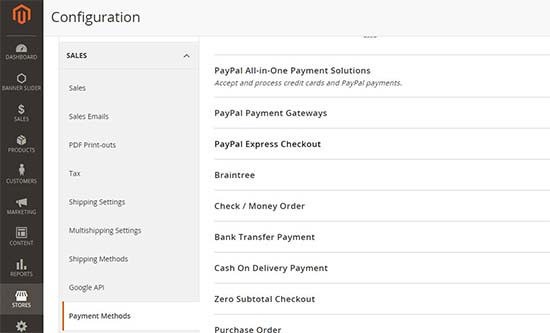 Payment methods in Magento