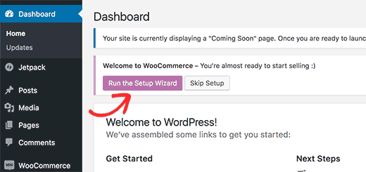 Run WooCommerce set up wizard