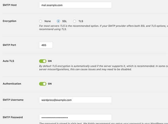 GreenGeeks SMTP settings for WP Mail SMTP