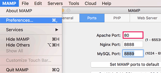 apache needs port 80 mamp