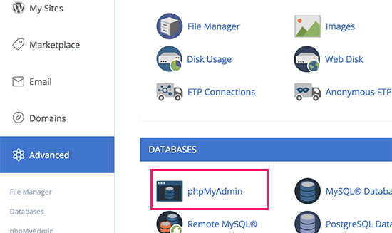 phpMyAdmin in cPanel