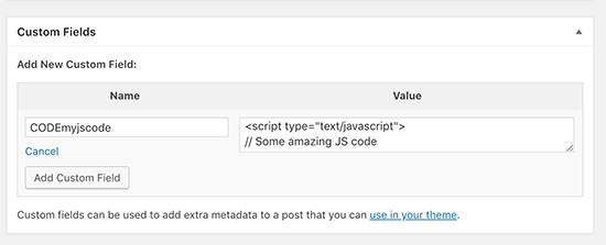 Adding a JavaScript code to a custom field
