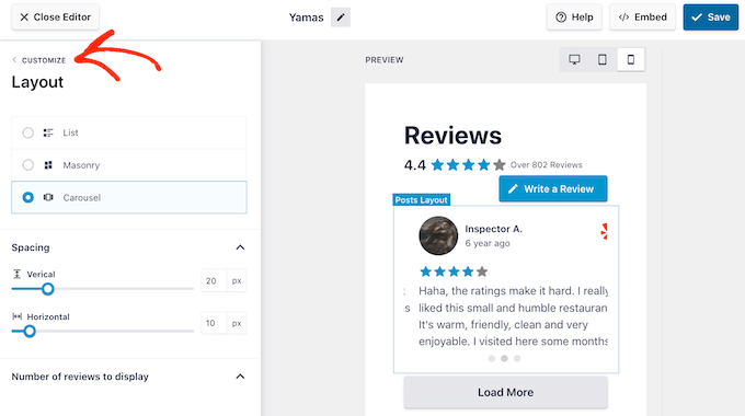 Customizing the review feed using Smash Balloon