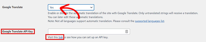 اگر می‌خواهید Google Translate API را فعال کنید، ارائه دهید