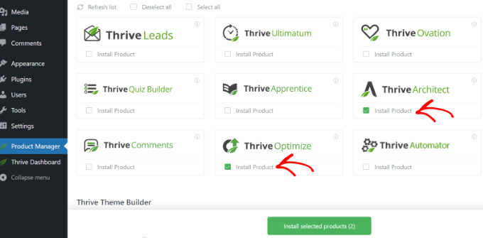 Install thrive optimize and thrive architect 