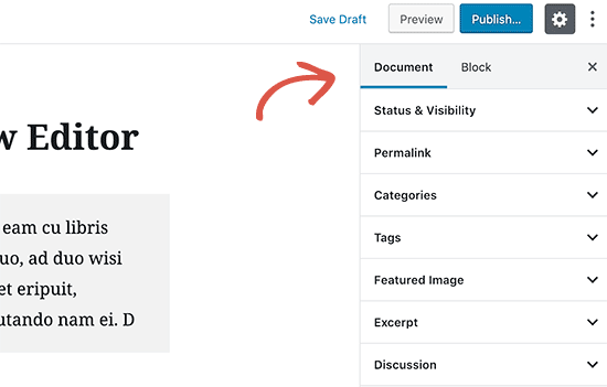 Document settings in Gutenberg the new WordPress editor