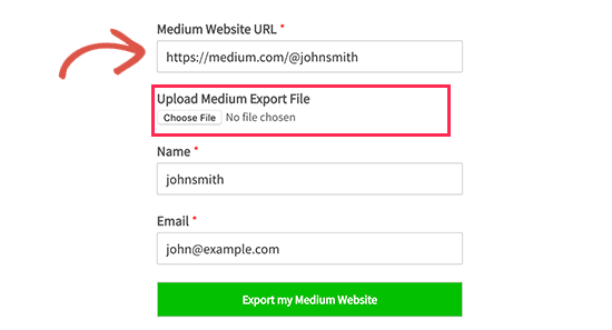 Загрузите файл экспорта Medium