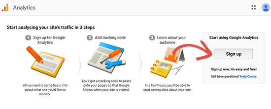 Sign up for Google Analytics
