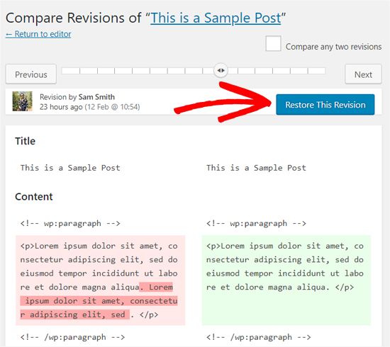 Restore a Revision in WordPress