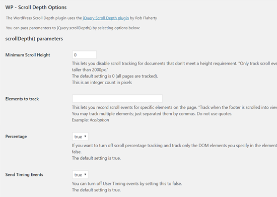 WP Scroll Depth Plugin Settings