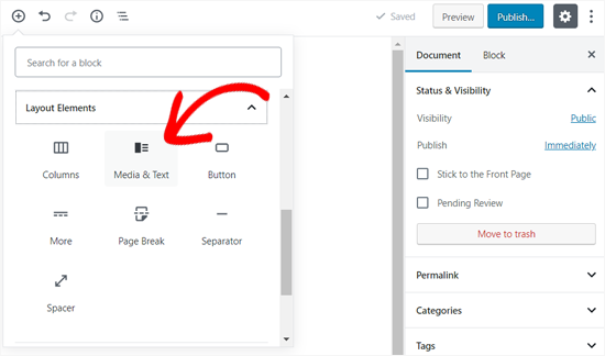 Add Media and Text Block in WordPress