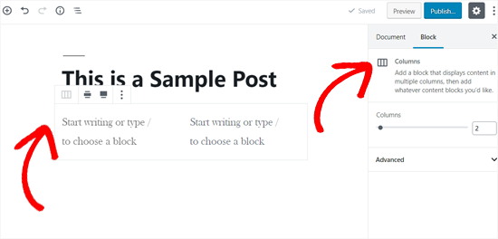 Columns Block WordPress - 2 Columns