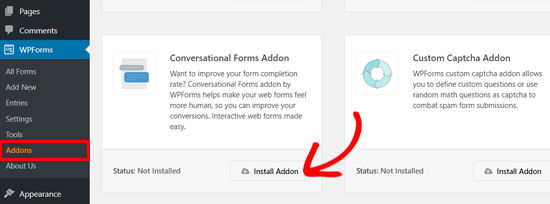 Установите аддон Conversational Forms от WPForms