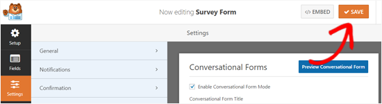 Save Conversational Form Landing Page Options