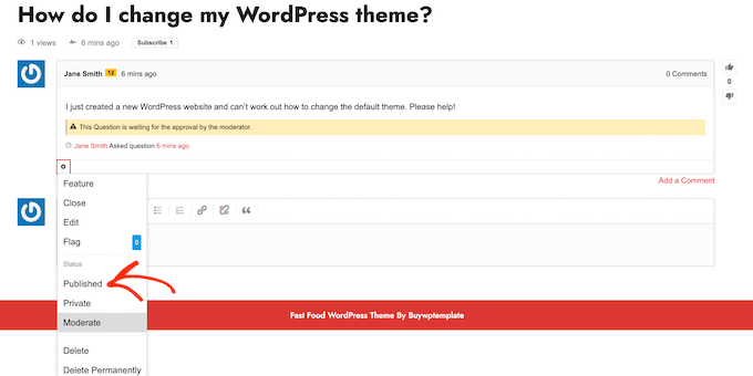 Approving a question or answer on your WordPress website